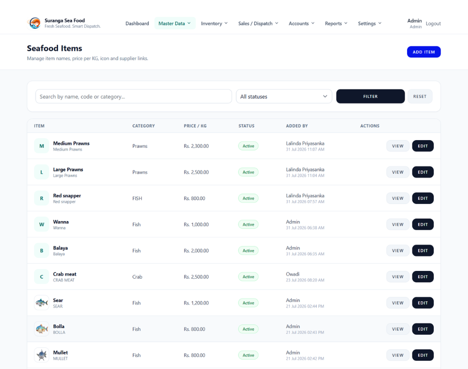 Seafood management website preview
